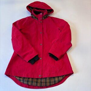Pendleton Women's Red Plaid Lined Rain Jacket Hooded Coat Full Zip Size Small